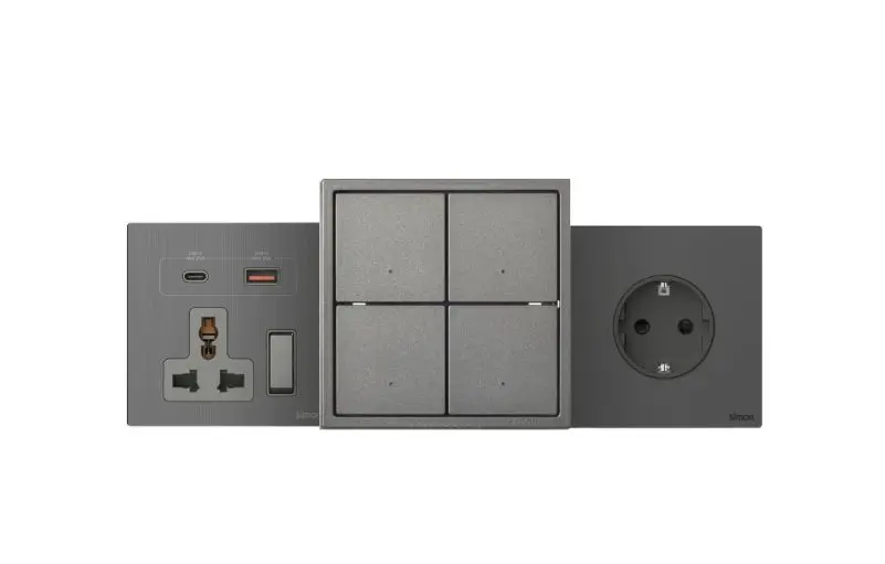 Saklar dan stop kontak SIMON berwarna dark grey